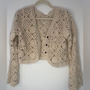 Elegant Cream Crochet Women's Sweater